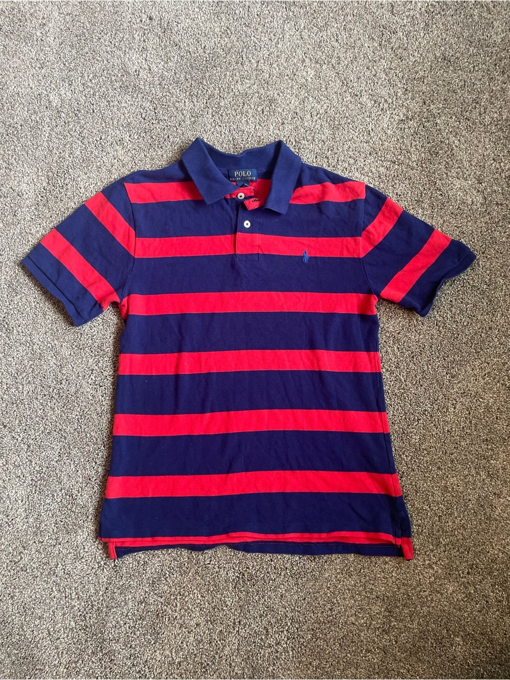 Polo Ralph Lauren Striped Polo Shirt Navy & Red Size Large 14-16